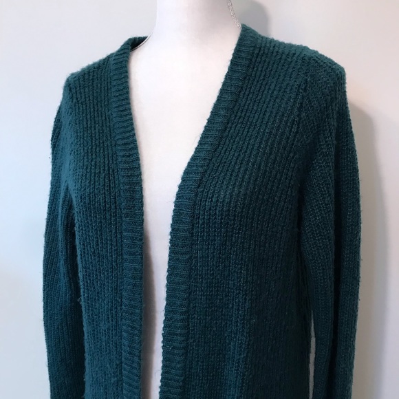 Charlotte Russe Cardigan Sweater Open Front Thick Knit Teal Pockets Medium - Picture 2 of 10